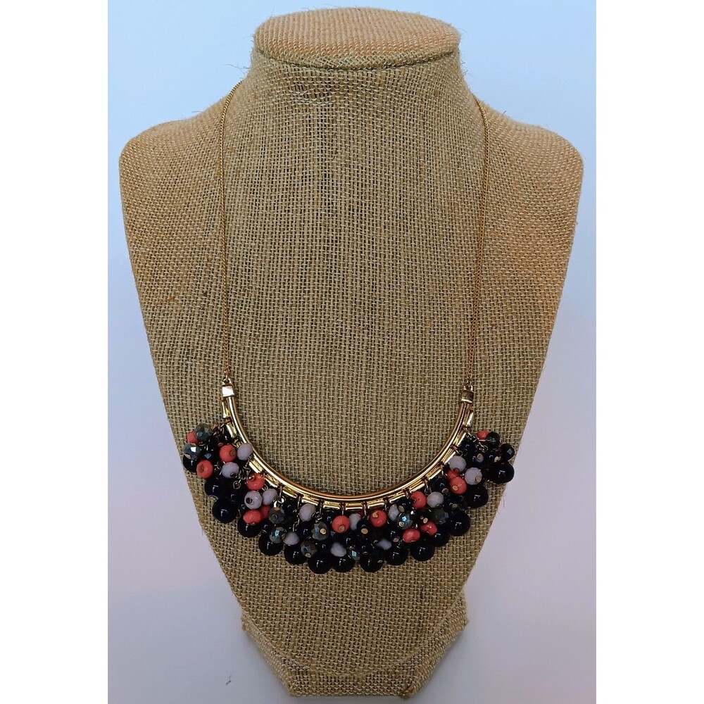 The Limited Y2K Navy Blue Coral & Pink Glass Cluster Necklace 16-18 in